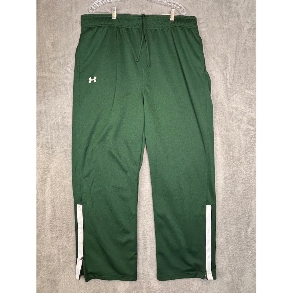 Under Armour Mens 2XL Dark Green All Season Gear Track Pants Loose Fit Zip Ankle